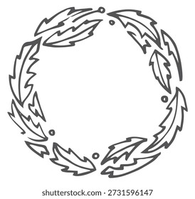 Doodle botany round border. Decorative leaves frame