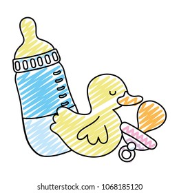 doodle bottle feeding with pacifier and rubber duck
