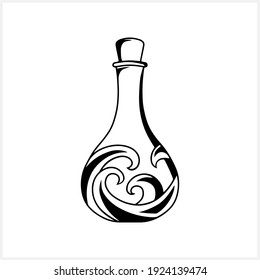 Doodle bottle icon isolated on white. Sketch wine bottle. Alcoholic drinks, sparkling wine and celebration. Outline vector stock illustration. EPS 10