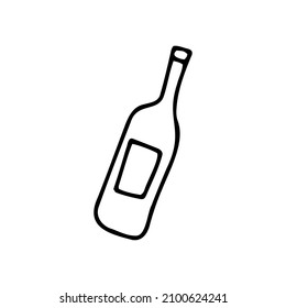 Doodle bottle image. Outline flask isolated on white background. Hand-drawn kitchen utensils, beverage kitchenware, dishes for drinks, alcohol, oil. Wine symbol. Vector bar, restaurant illustration
