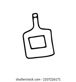 Doodle bottle image. Outline flask isolated on white background. Hand-drawn kitchen utensils, beverage kitchenware, dishes for drinks, alcohol, oil. Wine symbol. Vector bar, restaurant illustration