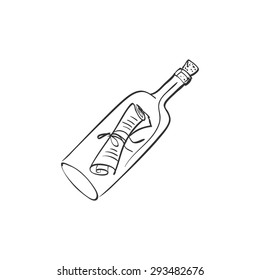 doodle bottle with a note, excellent vector illustration, EPS 10