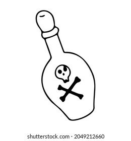 Doodle bottle with poison, doodle vector icon Halloween