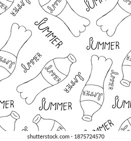 Doodle bottle summer seamless pattern. hand drawn background. Vector illustration