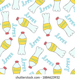 Doodle bottle summer seamless pattern. hand drawn background. Vector illustration