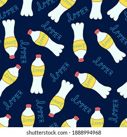 Doodle bottle summer seamless pattern. hand drawn background. Vector illustration