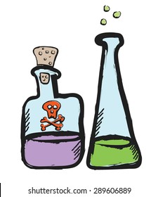 doodle bottles of poison,  vector illustration