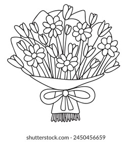 Doodle bouquet with flowers. Hand drawn vector art.