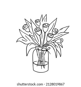 Doodle bouquet,hand drawn flowers.Romantic bunch,gift to holiday.Simple floral sketch, drawing, still life.Botanical illustration.Isolated.Vector illustration