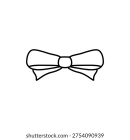 Doodle bow, outline decorative element, simple hand drawn silhouette