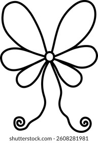 doodle bow Pink ribbon. Abstract symmetrical flower design in black outline. in thin line style