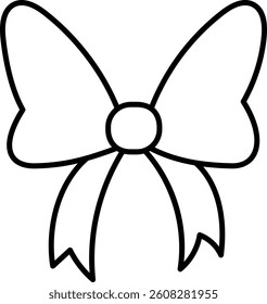 doodle bow Pink ribbon. Black outline of a decorative bow with ribbons. in thin line style