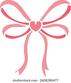 doodle bow Pink ribbon. Colorful bow with a heart at the center, perfect for decorations. in flat color style