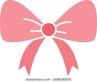 doodle bow Pink ribbon. Pink decorative bow with ribbons and a central knot. in flat color style