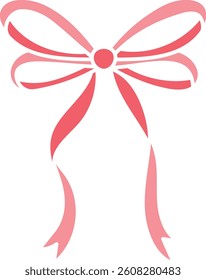 doodle bow Pink ribbon. Pink ribbon bow with extended tails in a simple design. in flat color style