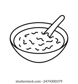 Doodle bowl of soup vector line art illustration isolated on white background. Minimalist illustration.
