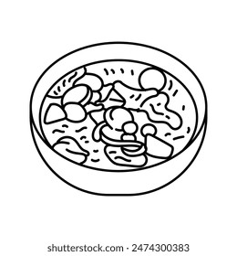 Doodle bowl of soup vector line art illustration isolated on white background. Minimalist illustration.