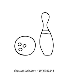 Icono de la bolera de Doodle. Bola de boliche dibujada a mano e ícono de tortuga en vector. Tortuga y esfera en vectores
