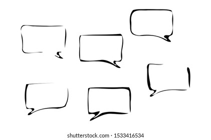 Doodle box comic free space for speech text. The bubble in the black colour. Set of six doodle ready for chat or talk collection. 