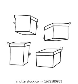 doodle box icon illustration with hand drawn style vector isolated