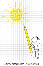 Doodle boy drawing sun