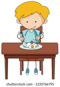 Doodle Boy Eating Breakfast Illustration