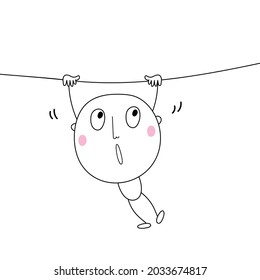 doodle boy hanging  on the rope  cute cartoon vector eps.10