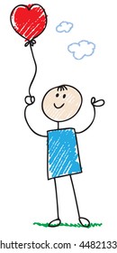 Doodle boy holding a balloon