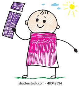 Doodle boy holding letter I