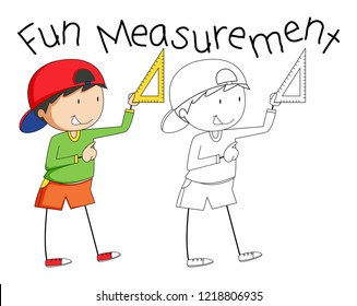 Doodle boy holding measurement tool illustration