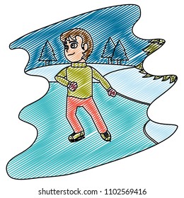 doodle boy with ice skates in the winter weather