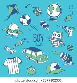 Doodle of boy items. Hand drawing vector illustration of boy items.
