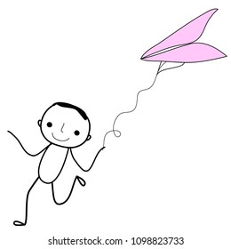 doodle boy with pink kite  vector eps.10