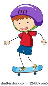 Doodle boy playing skateboard illustration