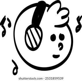 A doodle of a boy's face with big headphones listening to music, symbolizing love for music and relaxing music.