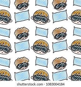 doodle boys head with sleep glasses and pillow background