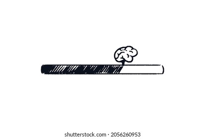 Doodle brain loading bar. Hand drawn progress bar with human brain loading status. Black on white shaded knowledge uploading bar. Mind concept isolated vector illustration.