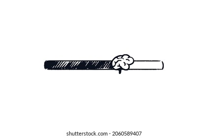 Doodle brain loading bar. Hand drawn progress bar with human brain loading status. Black on white shaded knowledge uploading bar. Intelligence concept isolated vector illustration.