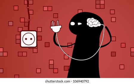 a doodle with a brain on a wire. vector illustration.
