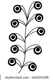 Doodle branch with berries. Single floral element for decoration patterns, wrapping paper, wallpaper, cards, invitations, packing boxes. Isolated on white background. Vector stock illustration.