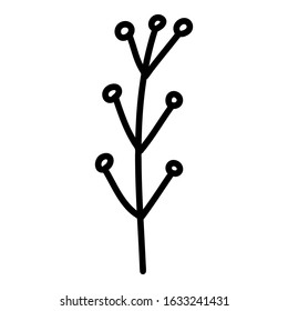 Doodle branch with berries. Single floral element for decoration patterns, wrapping paper, wallpaper, cards, invitations, packing boxes. Isolated on white background. Vector stock illustration.