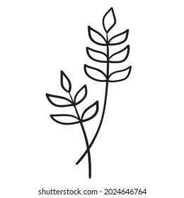 Doodle branch, cute and unusual leaves, can be used to decorate postcards, business cards or as a design element