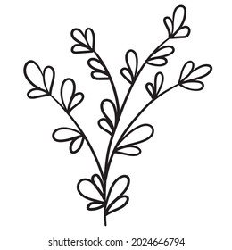 Doodle branch, cute and unusual leaves, can be used to decorate postcards, business cards or as a design element