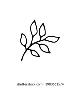 Doodle branch. Isolated on white background drawing for prints, poster, cute stationery, travel design. Hand-drawn vector. Camping