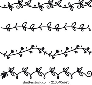 Doodle branches set. Decorative botanical border collection