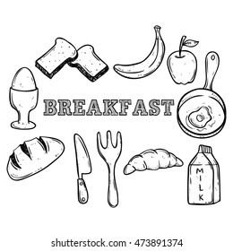 doodle breakfast food using doodle art on white background