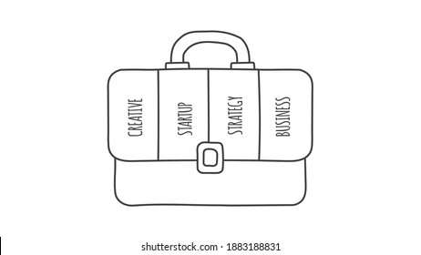 Doodle briefcase infographic with 4 options. Hand drawn icons. Thin line illustration.