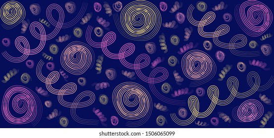 Doodle bright orange yellow circles spiral summer pattern background. Abstract fun color cartoon texture geometric background. Vector trend shape for brochure cover template design.