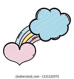 doodle bright rainbow with nature cloud and heart