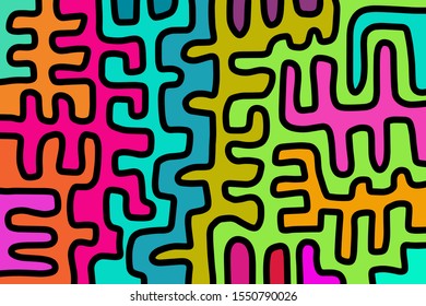 Doodle bright vibrant hand drawn vector background in cartoon comic style lines